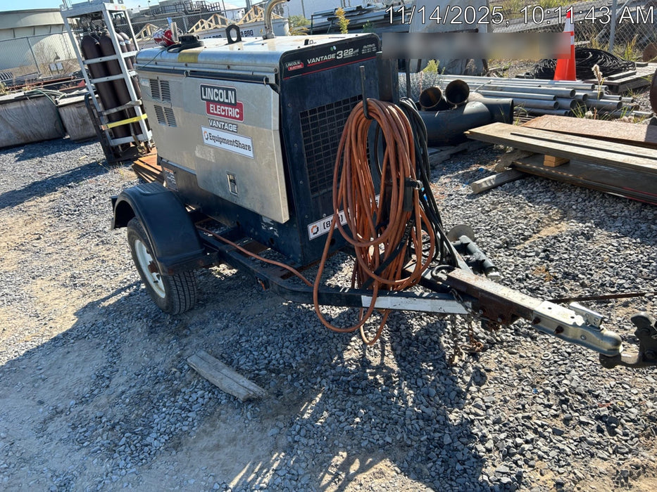 2019 Lincoln Electric Vantage 322 Ready-Pak 3, Two Wheel Trailer, Fender and Light Kit, Cable Rack