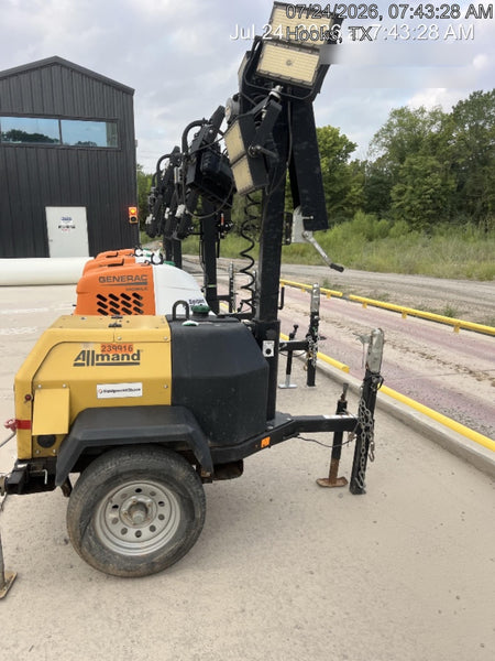 2022 Allmand NLV3GR (4) LED Light Fixture 350W, 23' Vertical Mast, 3kW Prime, Towable, Deep Sea L401, Leveling Jacks, Yanmar T4F 5.8hp