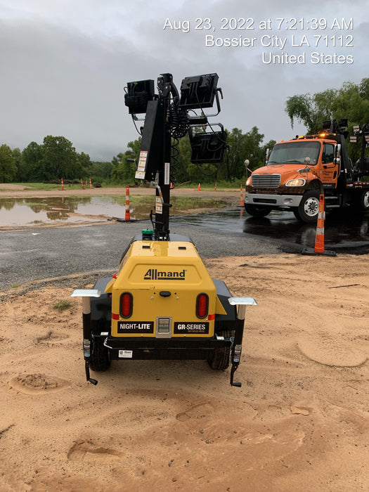 2022 Allmand NLV3GR (4) LED Light Fixture 350W, 23' Vertical Mast, 3kW Prime, Towable, Deep Sea L401, Leveling Jacks, Yanmar T4F 5.8hp