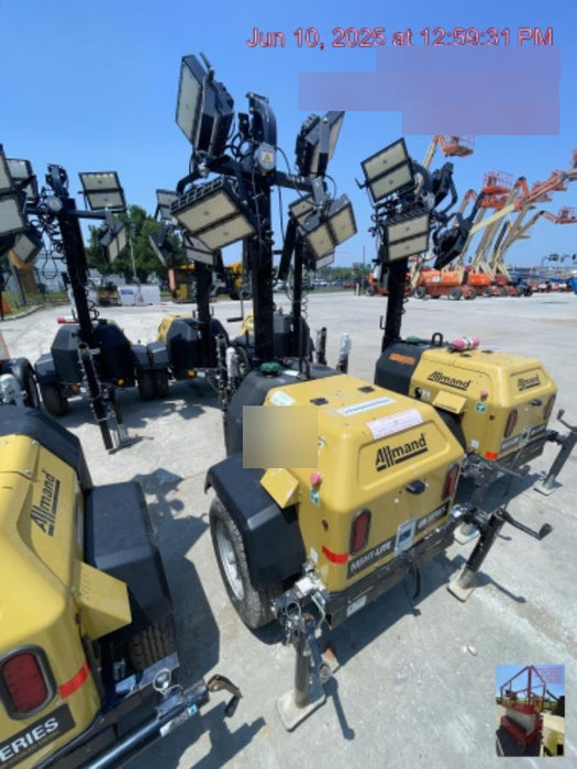 2022 Allmand NLV3GR (4) LED Light Fixture 350W, 23' Vertical Mast, 3kW Prime, Towable, Deep Sea L401, Leveling Jacks, Yanmar T4F 5.8hp