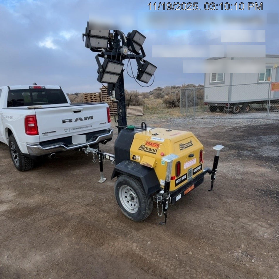 2022 Allmand NLV3GR (4) LED Light Fixture 350W, 23' Vertical Mast, 3kW Prime, Towable, ES Decals, T3