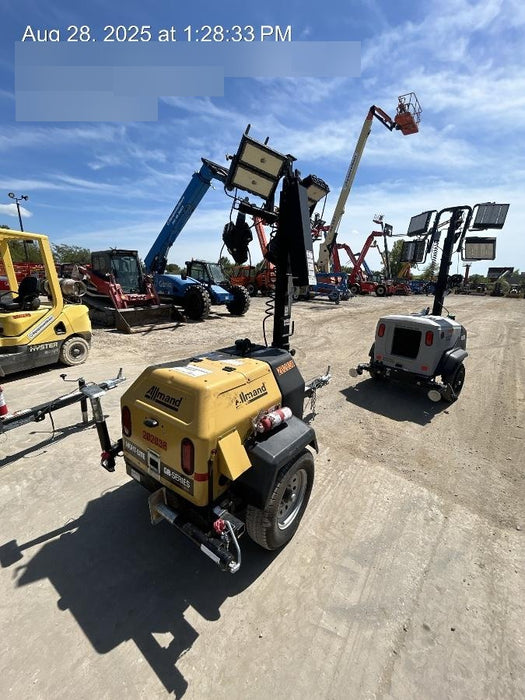 2022 Allmand NLV3GR (4) LED Light Fixture 350W, 23' Vertical Mast, 3kW Prime, Towable, Deep Sea L401, Leveling Jacks, Yanmar T4F 5.8hp