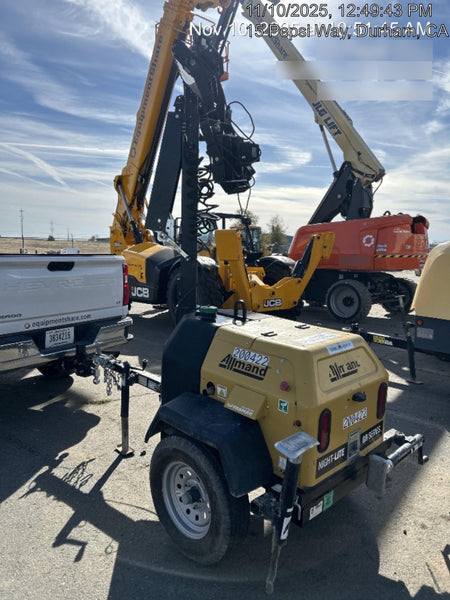 2022 Allmand NLV3GR (4) LED Light Fixture 350W, 23' Vertical Mast, 3kW Prime, Towable, Deep Sea L401, Leveling Jacks, Yanmar T4F 5.8hp
