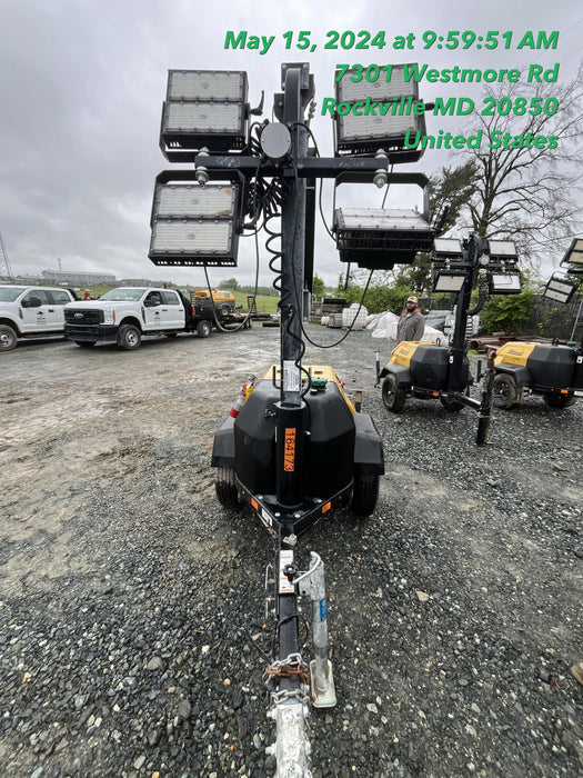 2021 Allmand NLV3GR (4) LED Light Fixture 350W, 23' Vertical Mast, 3kW Prime, Towable, Deep Sea L401, Leveling Jacks, Yanmar T4F 5.8hp