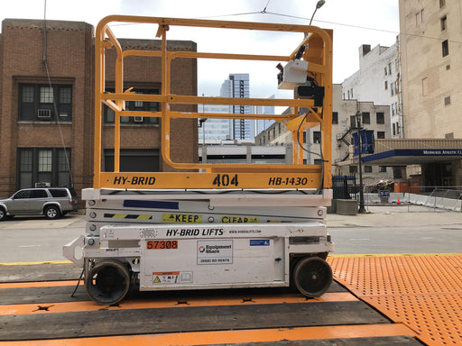 Custom Equipment HB-1430 Hy-Brid Scissor Lift
Platform capacity up to 670 lbs
Working height up to 20 ft
Weighs under 1,700 lbs
Non-marking wheels