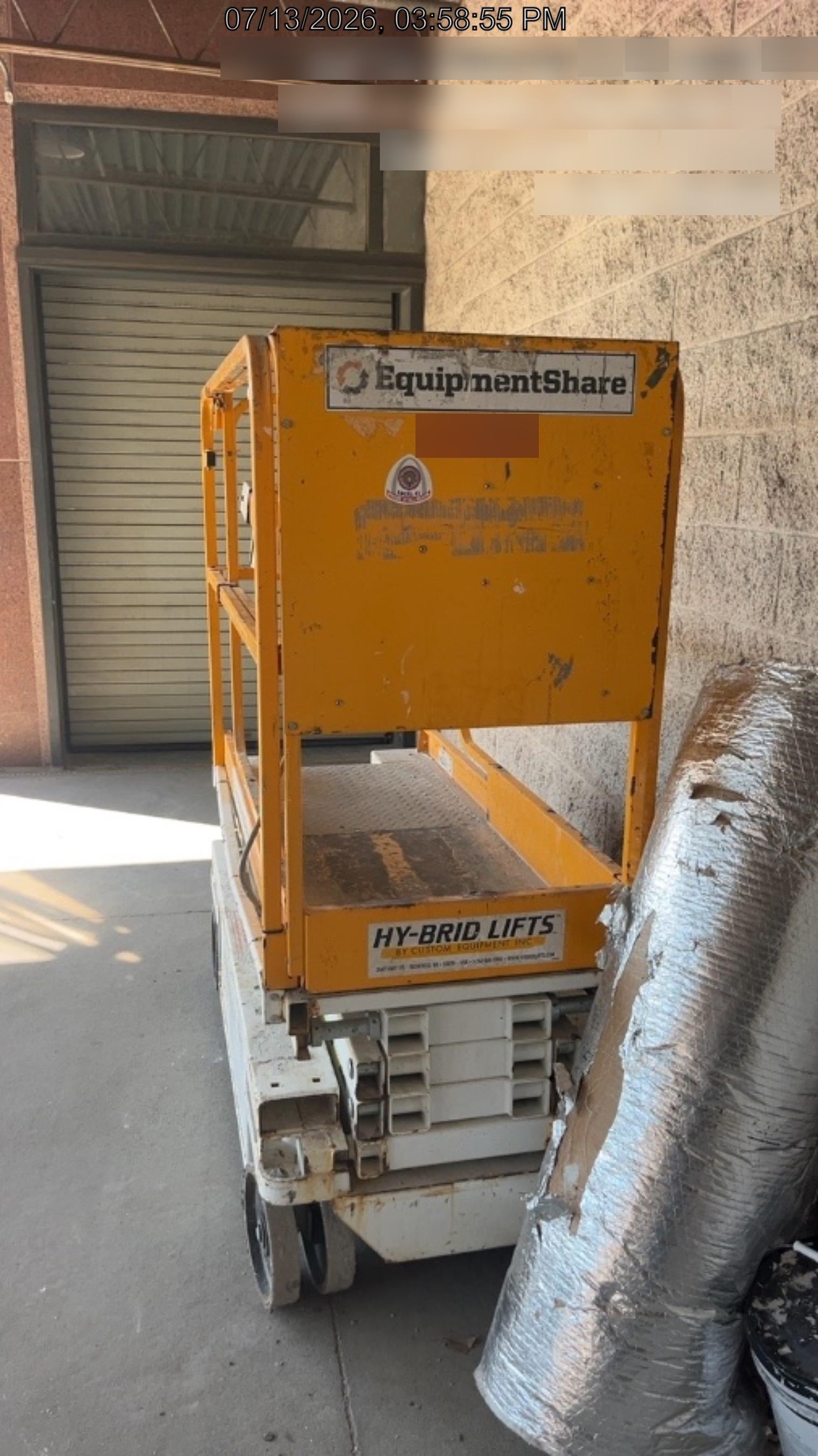 Custom Equipment HB-1430 Hy-Brid Scissor Lift
Platform capacity up to 670 lbs
Working height up to 20 ft
Weighs under 1,700 lbs
Non-marking wheels