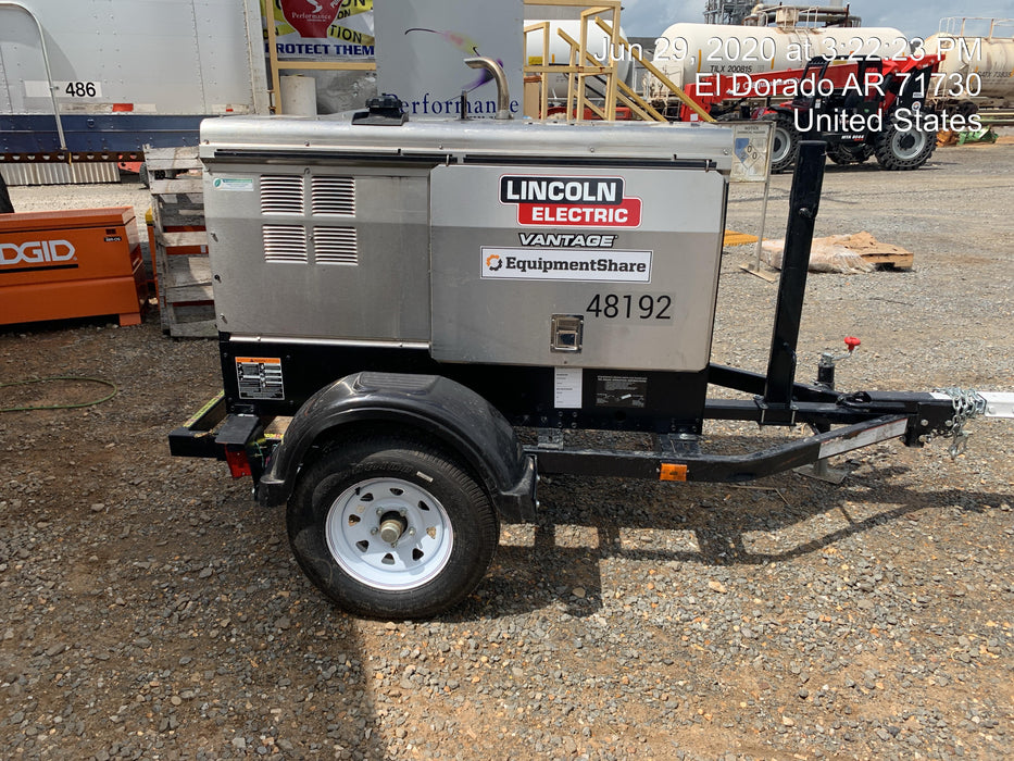 2019 Lincoln Electric Vantage 322 Ready-Pak 3, Two Wheel Trailer, Fender and Light Kit, Cable Rack