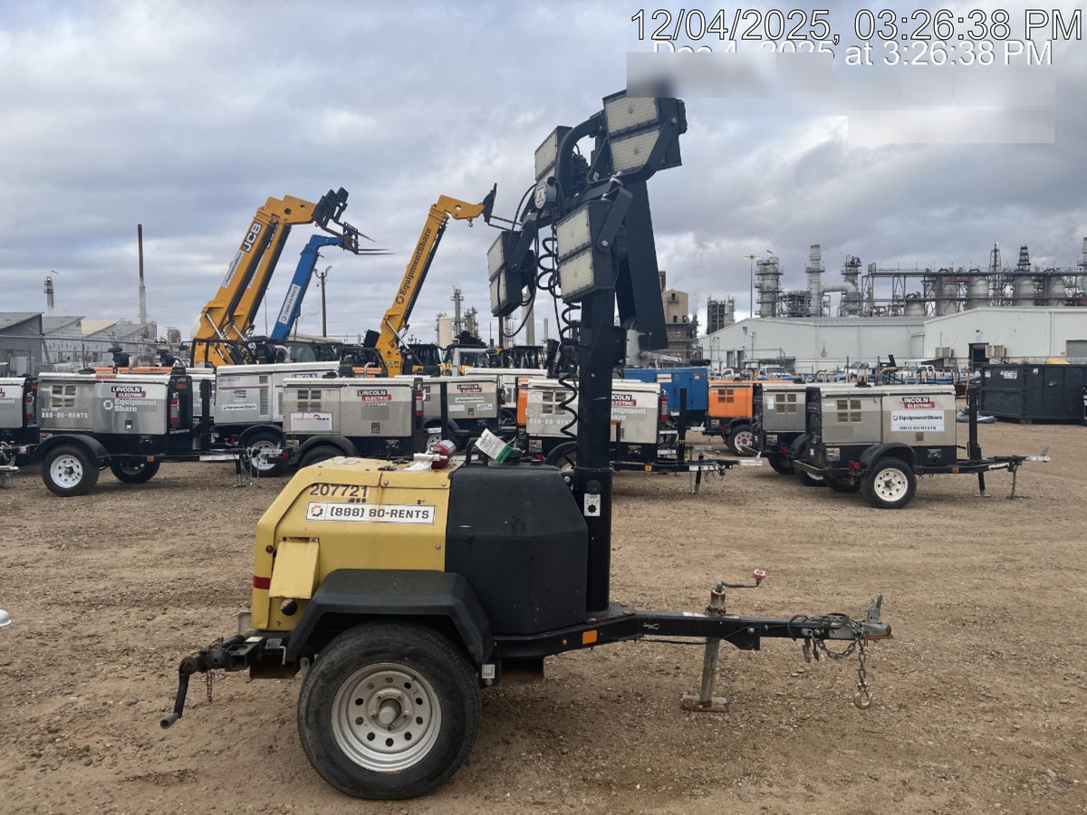2022 Allmand NLV3GR (4) LED Light Fixture 350W, 23' Vertical Mast, 3kW Prime, Towable, Deep Sea L401, Leveling Jacks, Yanmar T4F 5.8hp