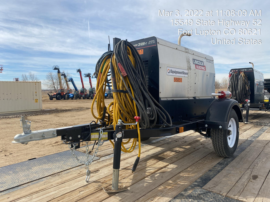 2019 Lincoln Electric Vantage 322 Welder Ready-Pak 3, Two wheel trailer, Fender and Light kit, Cable Rack