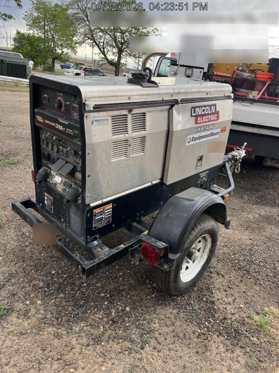 2019 Lincoln Electric Vantage 322 Ready-Pak 3, Two Wheel Trailer, Fender and Light Kit, Cable Rack