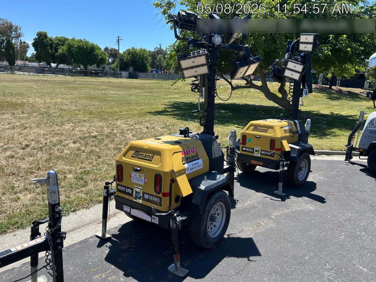 2022 Allmand NLV3GR (4) LED Light Fixture 350W, 23' Vertical Mast, 3kW Prime, Towable, ES Decals, T3