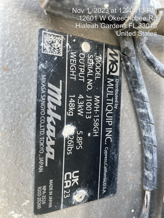 2023 Multiquip MVH158 Honda GX200, 17" Plate, Gas