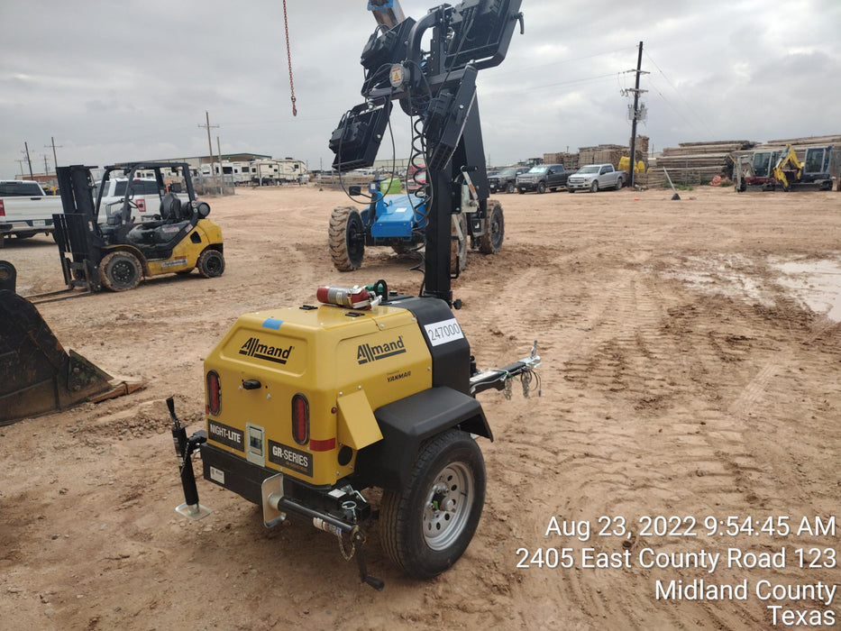 2022 Allmand NLV3GR (4) LED Light Fixture 350W, 23' Vertical Mast, 3kW Prime, Towable, ES Decals, T3