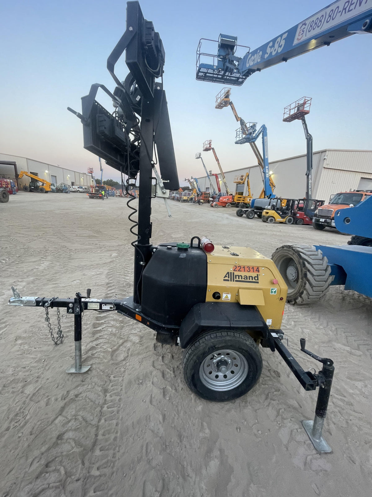 2022 Allmand NLV3GR (4) LED Light Fixture 350W, 23' Vertical Mast, 3kW Prime, Towable, Deep Sea L401, Leveling Jacks, Yanmar T4F 5.8hp