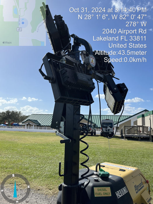 2022 Allmand NLV3GR (4) LED Light Fixture 350W, 23' Vertical Mast, 3kW Prime, Towable, ES Decals, T3