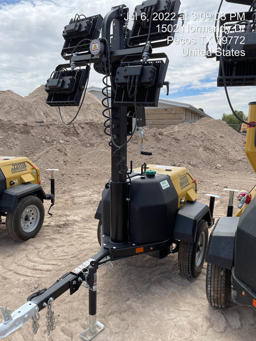 2022 Allmand NLV3GR (4) LED Light Fixture 350W, 23' Vertical Mast, 3kW Prime, Towable, Deep Sea L401, Leveling Jacks, Yanmar T4F 5.8hp