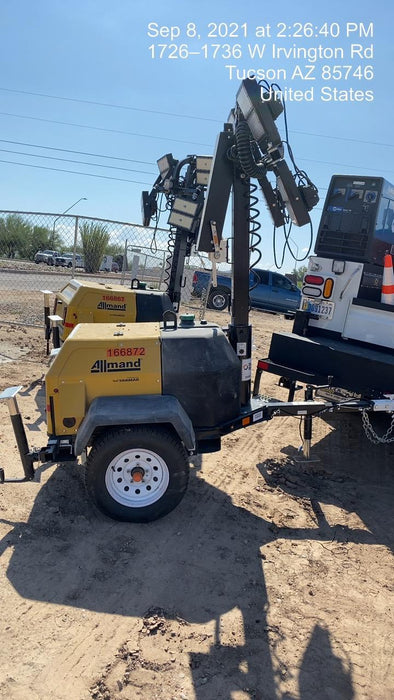 2021 Allmand NLV3GR (4) LED Light Fixture 350W, 23' Vertical Mast, 3kW Prime, Towable, Deep Sea L401, Leveling Jacks, Yanmar T4F 5.8hp