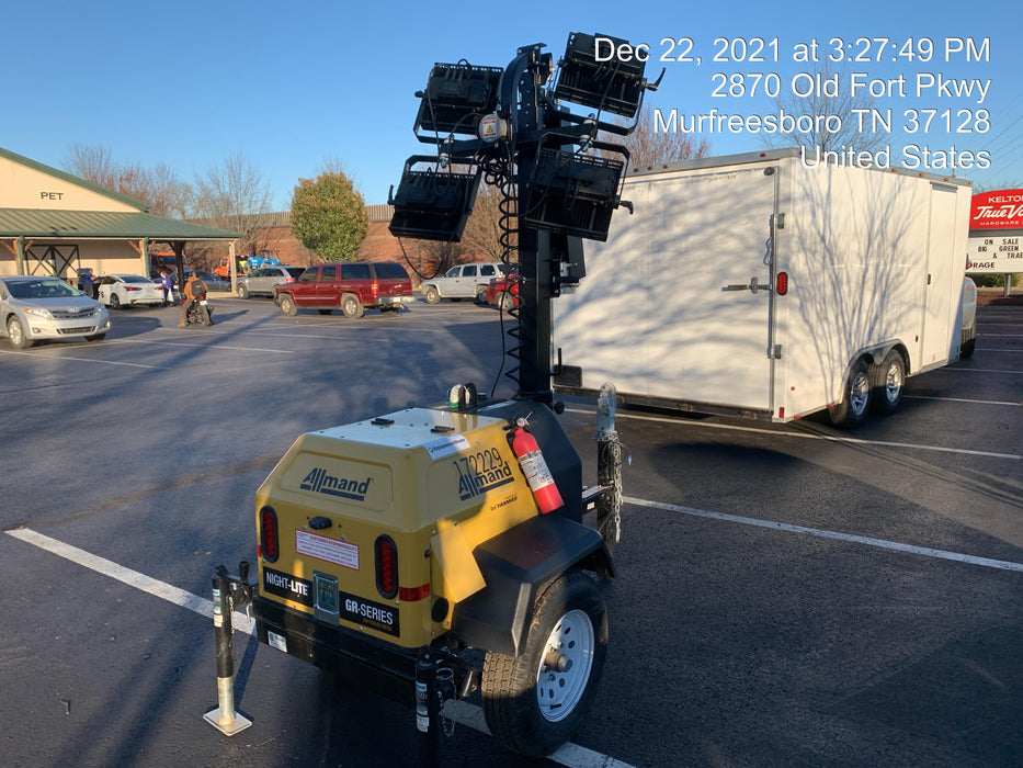 2021 Allmand NLV3GR (4) LED Light Fixture 350W, 23' Vertical Mast, 3kW Prime, Towable, Deep Sea L401, Leveling Jacks, Yanmar T4F 5.8hp