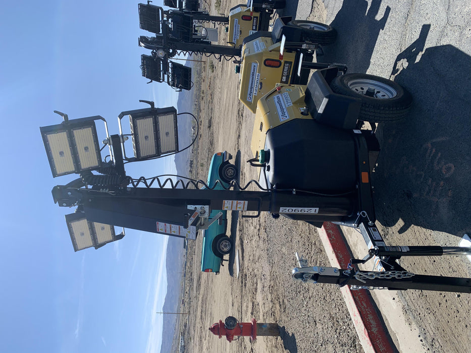 2021 Allmand NLV3GR (4) LED Light Fixture 350W, 23' Vertical Mast, 3kW Prime, Towable, Deep Sea L401, Leveling Jacks, Yanmar T4F 5.8hp