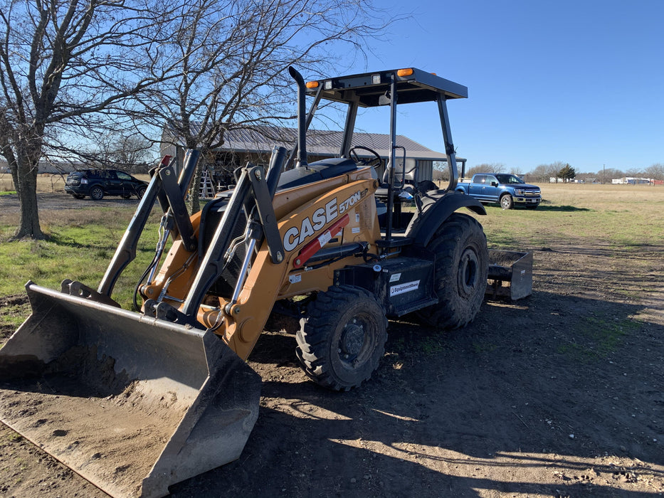 2019 Case 570N EP Canopy, 4WD, GP Front Bucket, Dual Tilt Cylinder, 84" Box Blade w/ Scarifier, Wheel Weights, Beacon