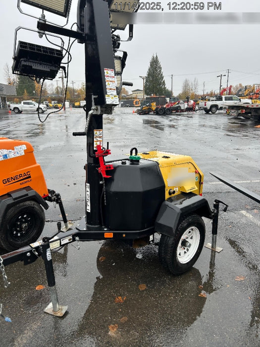 Allmand NLV3GR (4) LED Light Fixture 350W, 23' Vertical Mast, 3kW Prime, Towable, Deep Sea L401, Leveling Jacks, Yanmar T4F 5.8hp