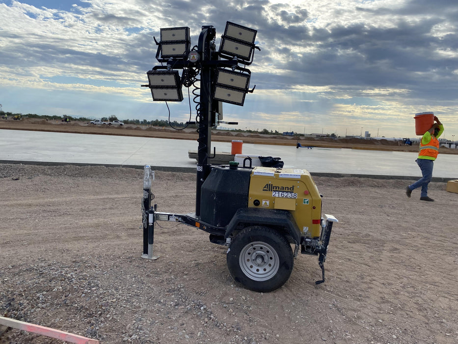 2022 Allmand NLV3GR (4) LED Light Fixture 350W, 23' Vertical Mast, 3kW Prime, Towable, Deep Sea L401, Leveling Jacks, Yanmar T4F 5.8hp