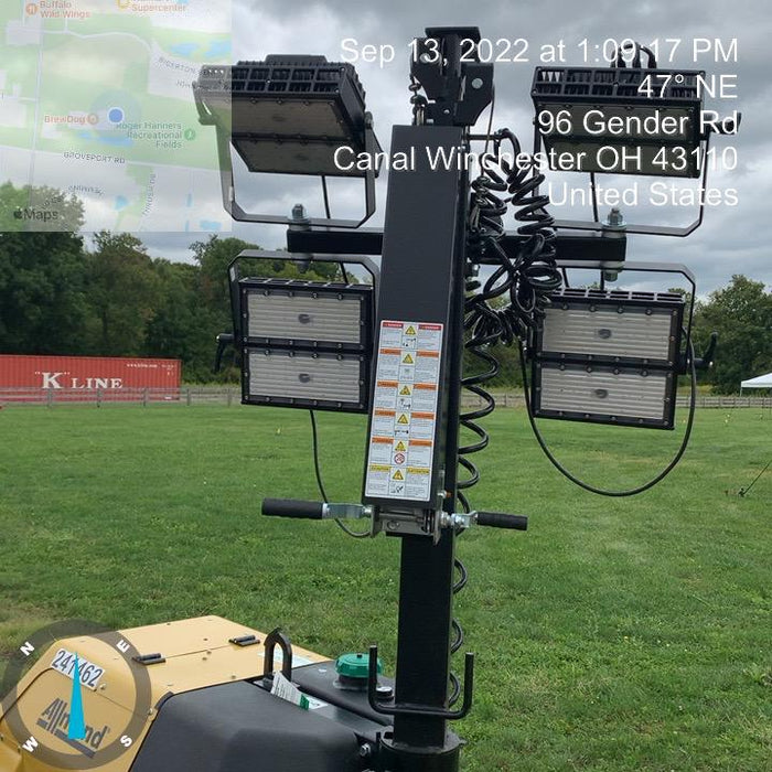 2022 Allmand NLV3GR (4) LED Light Fixture 350W, 23' Vertical Mast, 3kW Prime, Towable, Deep Sea L401, Leveling Jacks, Yanmar T4F 5.8hp