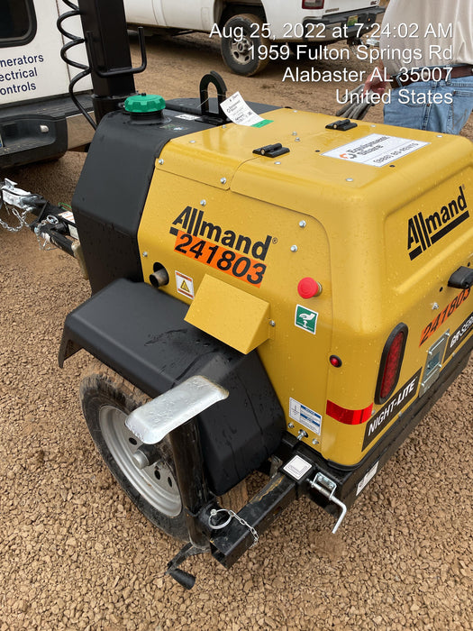 2022 Allmand NLV3GR (4) LED Light Fixture 350W, 23' Vertical Mast, 3kW Prime, Towable, Deep Sea L401, Leveling Jacks, Yanmar T4F 5.8hp