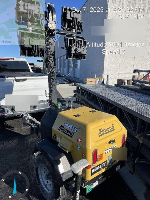 2022 Allmand NLV3GR (4) LED Light Fixture 350W, 23' Vertical Mast, 3kW Prime, Towable, ES Decals, T3