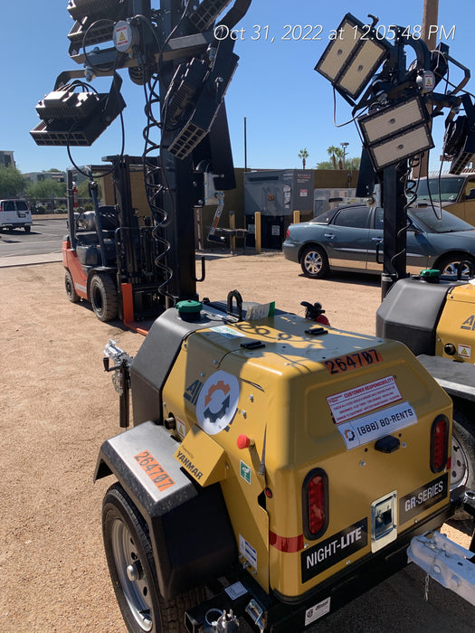 2022 Allmand NLV3GR (4) LED Light Fixture 350W, 23' Vertical Mast, 3kW Prime, Towable, ES Decals, T3