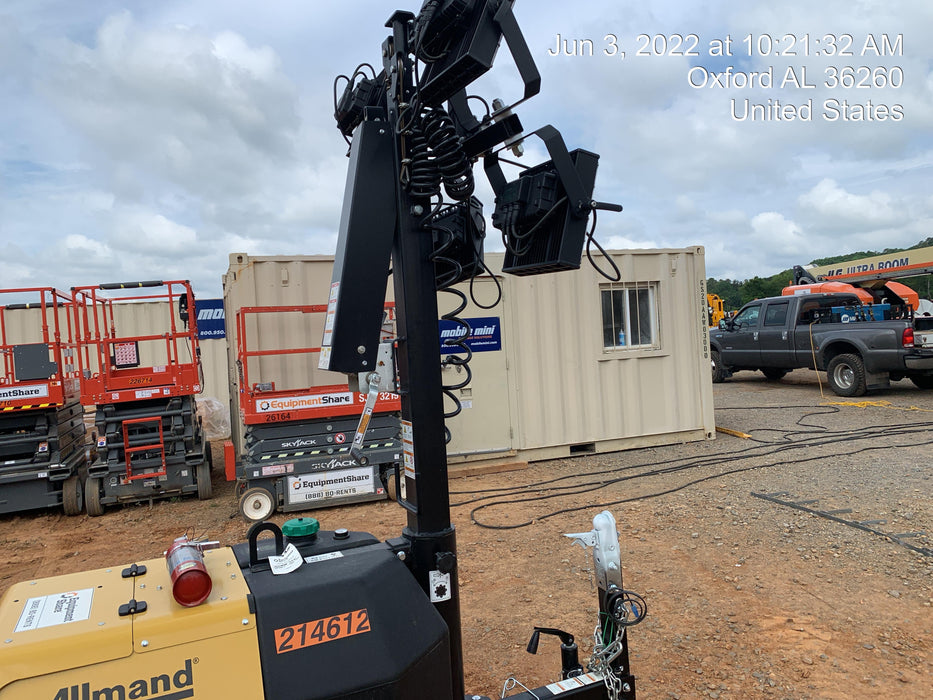 2022 Allmand NLV3GR (4) LED Light Fixture 350W, 23' Vertical Mast, 3kW Prime, Towable, Deep Sea L401, Leveling Jacks, Yanmar T4F 5.8hp