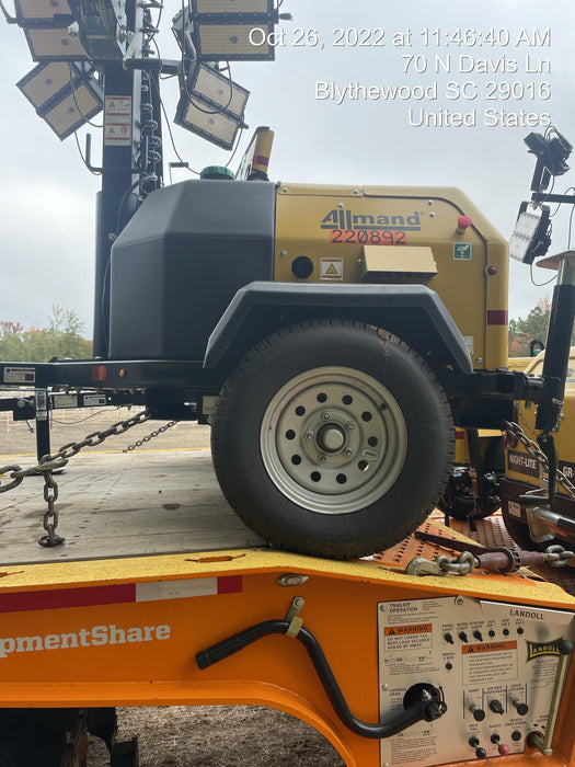 2022 Allmand NLV3GR (4) LED Light Fixture 350W, 23' Vertical Mast, 3kW Prime, Towable, Deep Sea L401, Leveling Jacks, Yanmar T4F 5.8hp