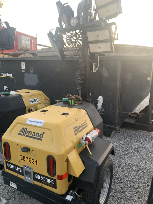 2022 Allmand NLV3GR (4) LED Light Fixture 350W, 23' Vertical Mast, 3kW Prime, Towable, Deep Sea L401, Leveling Jacks, Yanmar T4F 5.8hp