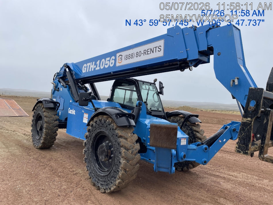 2019 Genie GTH-1056 Cab/Heat/AC, Solid RT Tires, LED Work Lights, Beacon 60" QA Carriage, 60" Forks