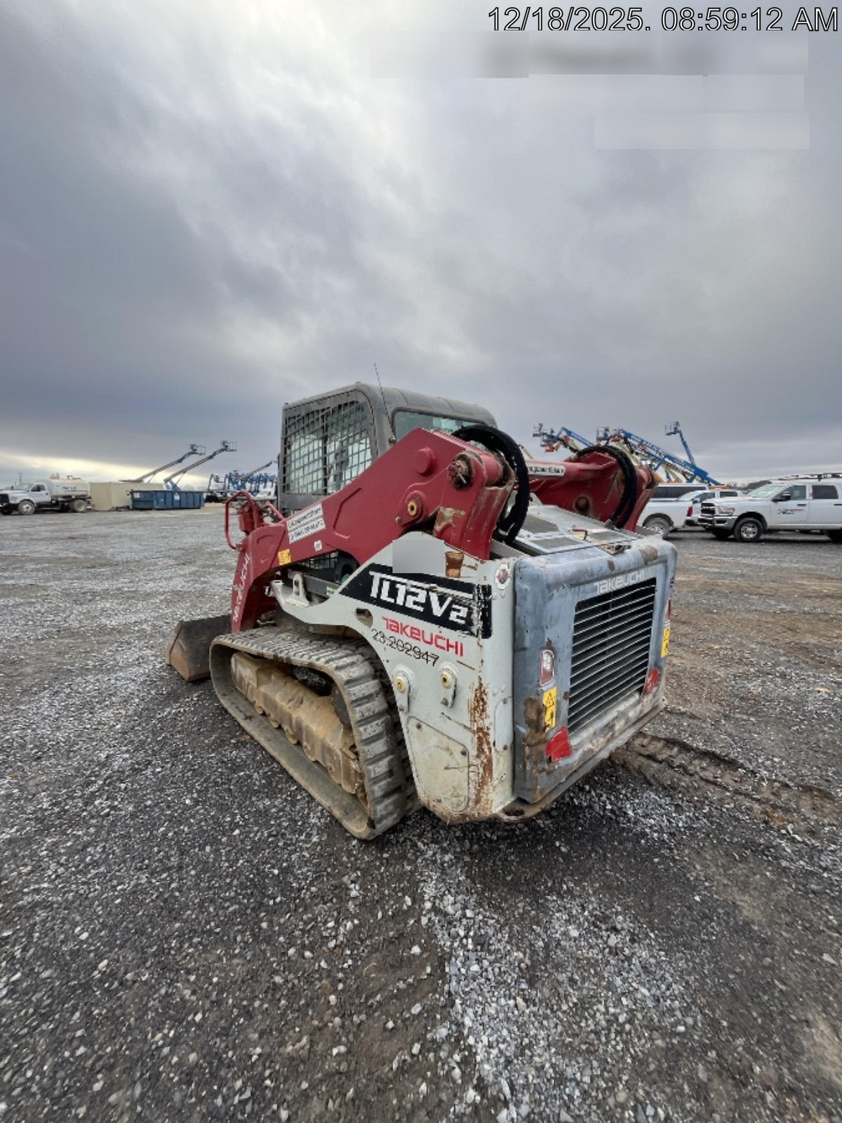 2019 Takeuchi TL12V2C Cab/Heat/Air w/Auxiliary Hydraulics, 2 Speed, Hydraulic QC 80" Tooth Bucket, 48" Pallet Forks