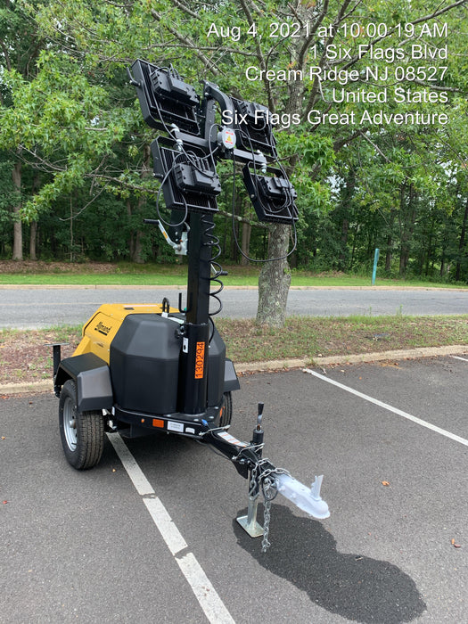 2021 Allmand NLV3GR (4) LED Light Fixture 350W, 23' Vertical Mast, 3kW Prime, Towable, Deep Sea L401, Leveling Jacks, Yanmar T4F 5.8hp