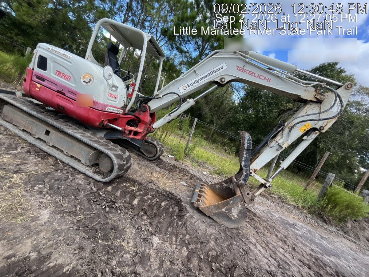 2019 Takeuchi TB260 Canopy, Standard Blade, Auxiliary hydraulics Manual QC, Hydraulic thumb, 12" ,18", 24" Bucket