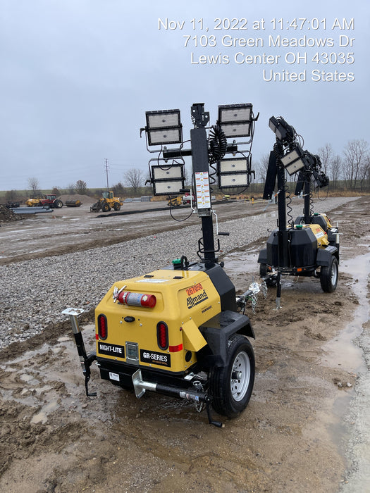 2022 Allmand NLV3GR (4) LED Light Fixture 350W, 23' Vertical Mast, 3kW Prime, Towable, ES Decals, T3