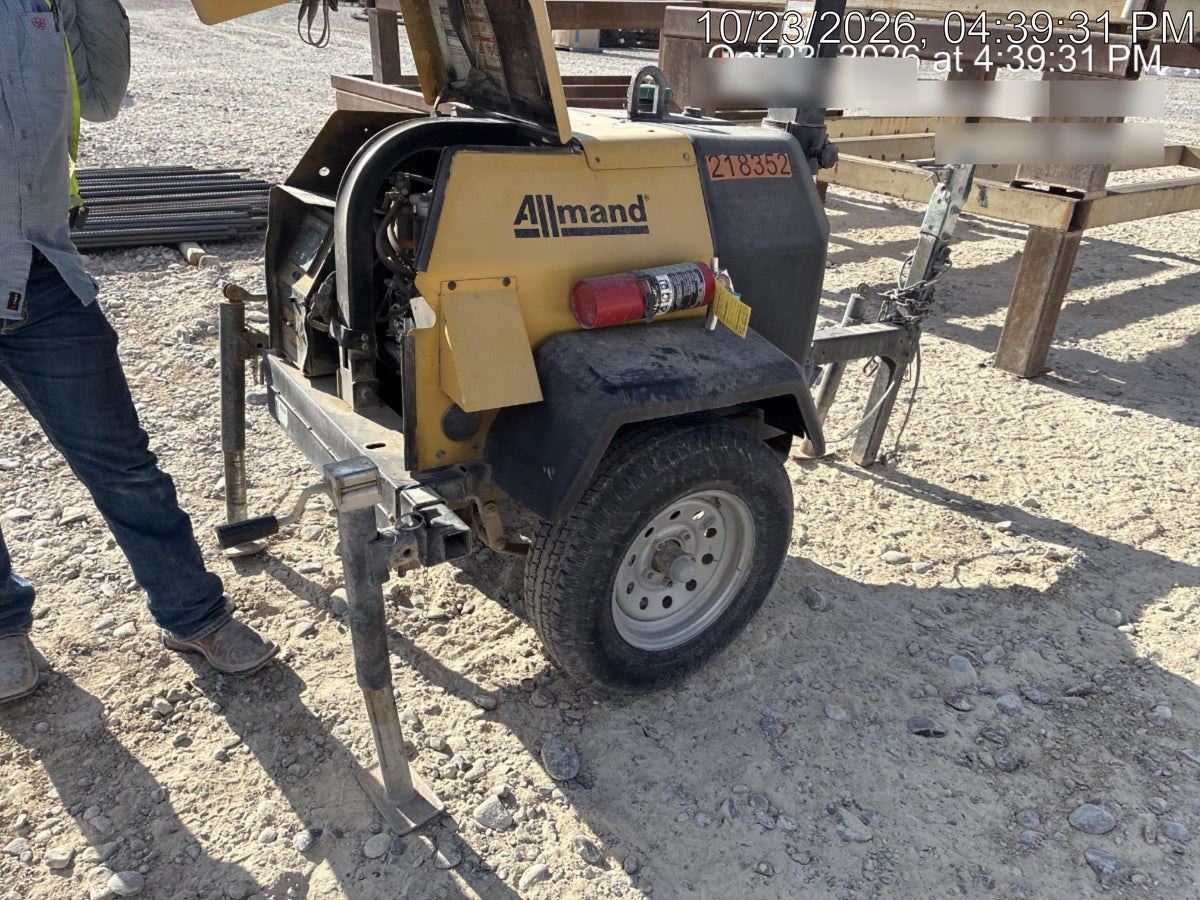 2022 Allmand NLV3GR (4) LED Light Fixture 350W, 23' Vertical Mast, 3kW Prime, Towable, Deep Sea L401, Leveling Jacks, Yanmar T4F 5.8hp