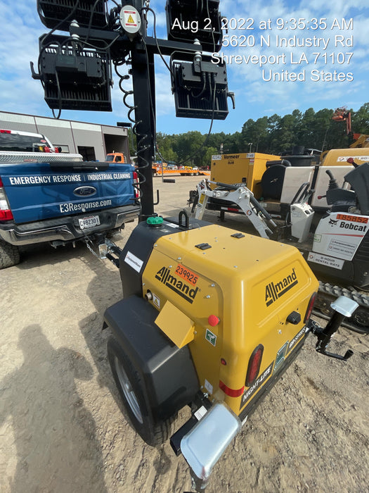 2022 Allmand NLV3GR (4) LED Light Fixture 350W, 23' Vertical Mast, 3kW Prime, Towable, Deep Sea L401, Leveling Jacks, Yanmar T4F 5.8hp