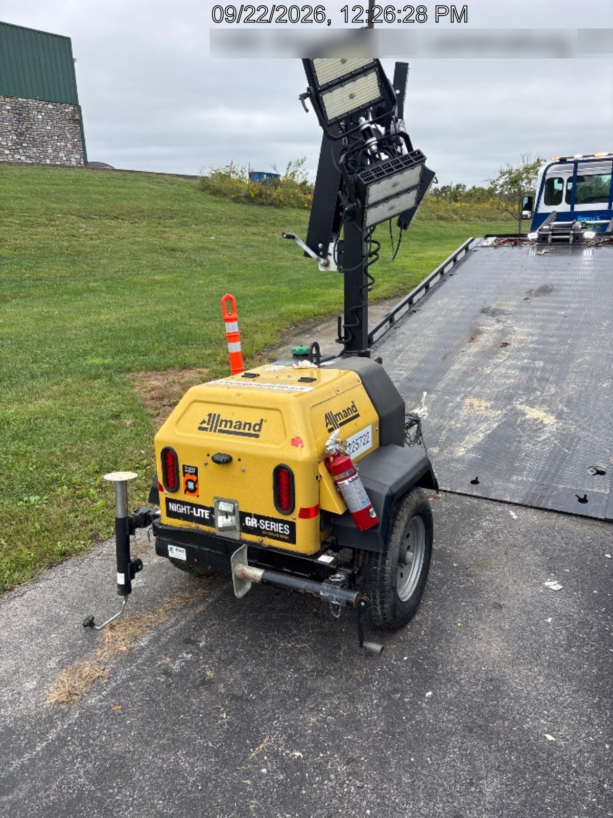 2022 Allmand NLV3GR (4) LED Light Fixture 350W, 23' Vertical Mast, 3kW Prime, Towable, Deep Sea L401, Leveling Jacks, Yanmar T4F 5.8hp