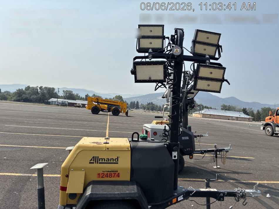 2020 Allmand NLV3GR (4) LED Light Fixture 350W, 23' Vertical Mast, 3kW Prime, Towable, Deep Sea L401, Leveling Jacks, Yanmar T4F 5.8hp