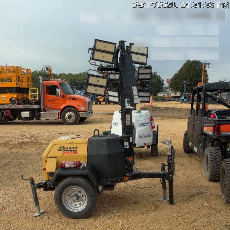 2022 Allmand NLV3GR (4) LED Light Fixture 350W, 23' Vertical Mast, 3kW Prime, Towable, Deep Sea L401, Leveling Jacks, Yanmar T4F 5.8hp