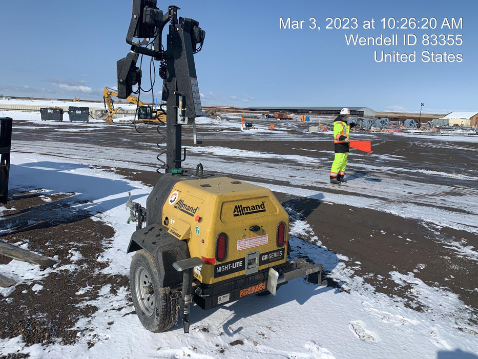 2022 Allmand NLV3GR (4) LED Light Fixture 350W, 23' Vertical Mast, 3kW Prime, Towable, ES Decals, T3