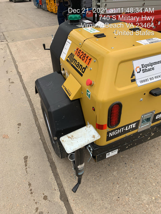 2021 Allmand NLV3GR (4) LED Light Fixture 350W, 23' Vertical Mast, 3kW Prime, Towable, Deep Sea L401, Leveling Jacks, Yanmar T4F 5.8hp