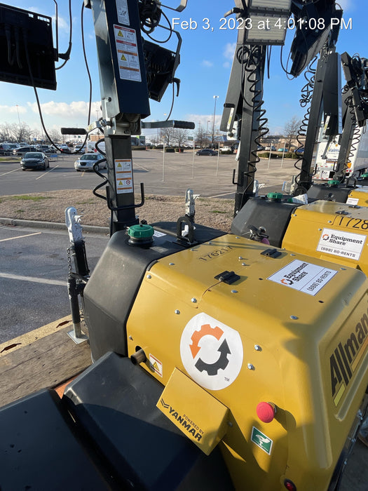 2021 Allmand NLV3GR (4) LED Light Fixture 350W, 23' Vertical Mast, 3kW Prime, Towable, Deep Sea L401, Leveling Jacks, Yanmar T4F 5.8hp