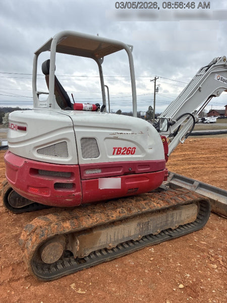 2019 Takeuchi TB260 Takeuchi TB260 Canopy w/Rubber Tracks, Auxiliary Hydraulics, Standard Blade, Manual QC, 12 / 18 / 24" Buckets, Hydraulic Thumb Installed