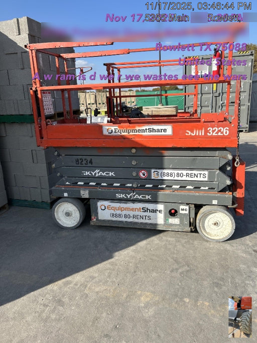 2018 Skyjack SJIII-3226 Skyjack SJIII3226 Scissor Lift w/Trojan Batteries