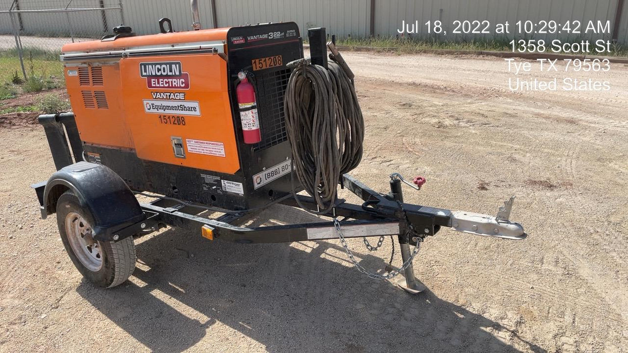 2021 Lincoln Electric Vantage 322 Vantage 322 Ready Pak 3 w/ Telematics & Decals, ORANGE (includes trailer, cable rack, fender light kit)