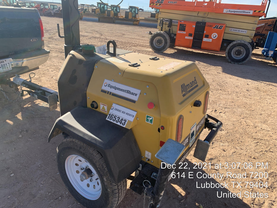 2021 Allmand NLV3GR (4) LED Light Fixture 350W, 23' Vertical Mast, 3kW Prime, Towable, Deep Sea L401, Leveling Jacks, Yanmar T4F 5.8hp